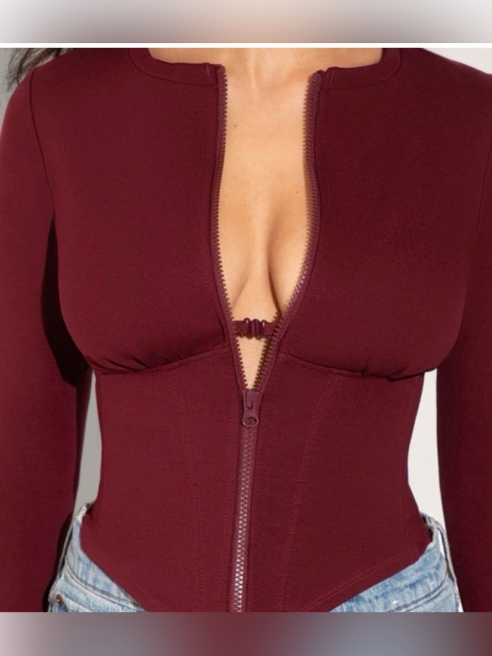 TA3 Long Sleeve Corsety Top Dark Cherry Built-In Shapewear NWT | Large - Picture 4 of 13